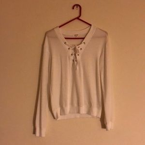 White Lace-up Sweater